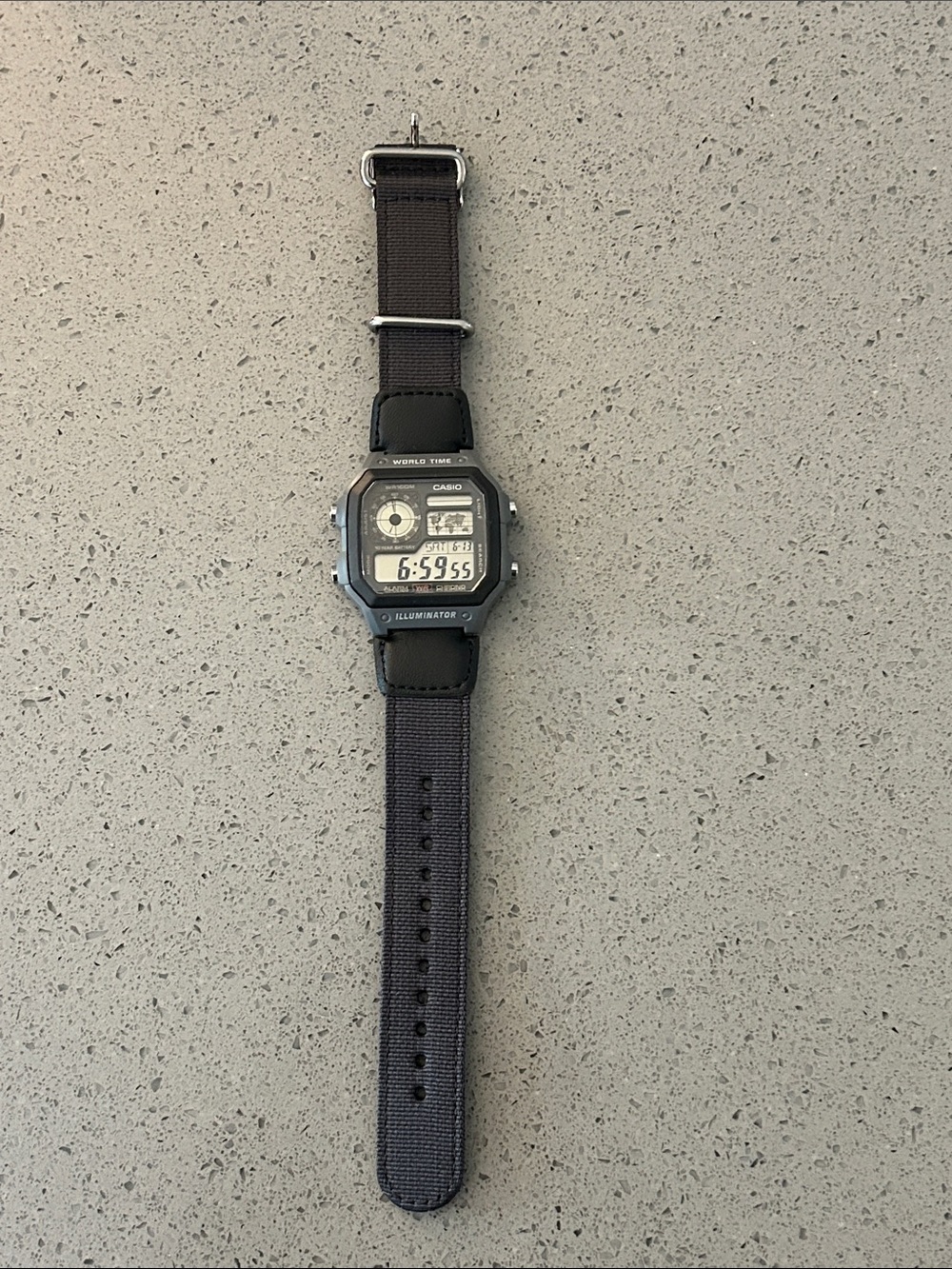 Casio Digital World Time Illuminator Watch - Black and Silver - Picture 3 of 4